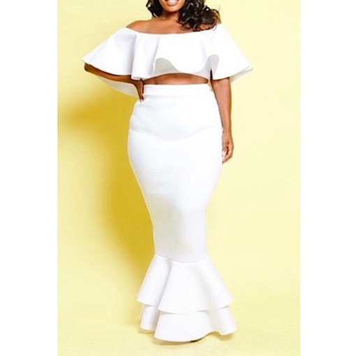 Cropped Off Shoulder Mermaid Style Maxi Skirt Set