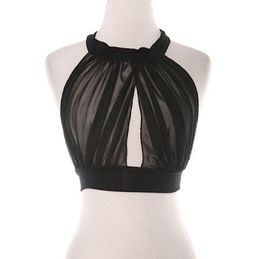 Mesh Halter Open Back Crop Top