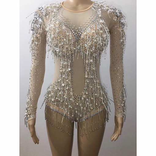 Crystal Pendent Tassel Bodysuit