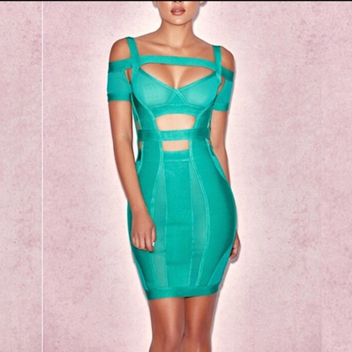 Mesh Hollow Out Off Shoulder Bodycon Bandage Dress