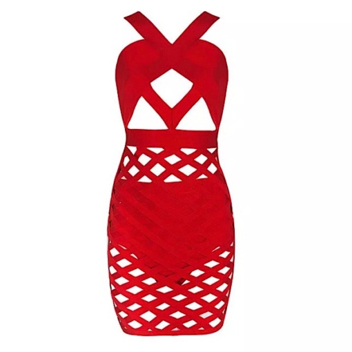 Deep V Neck Hollow Out Bandage Dress