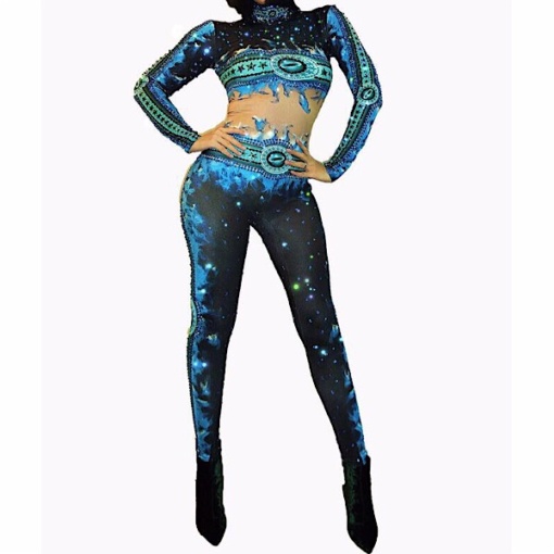 Blue Girl Rhinestone Jumpsuit