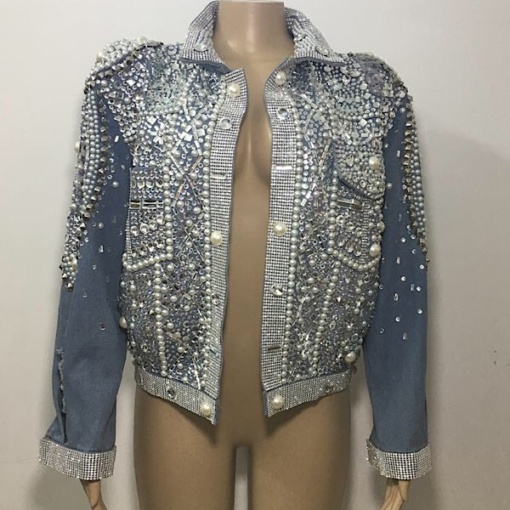 Trixie Rhinestones Pearls Denim Jacket