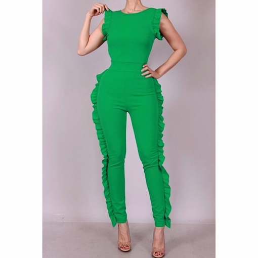 Solid Ruffle Detail Jumpsuit