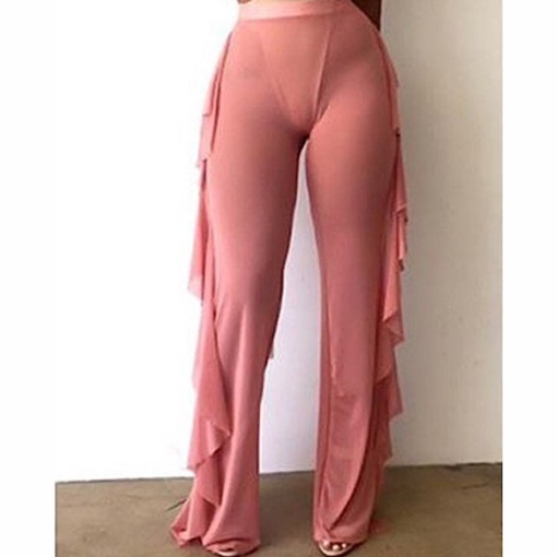 Side Ruffle Sheer Mesh Pants