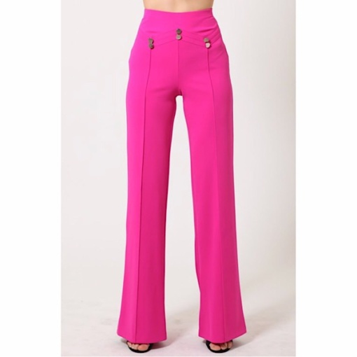 High Waist Button and ZigZag Sewing Detailed Pants