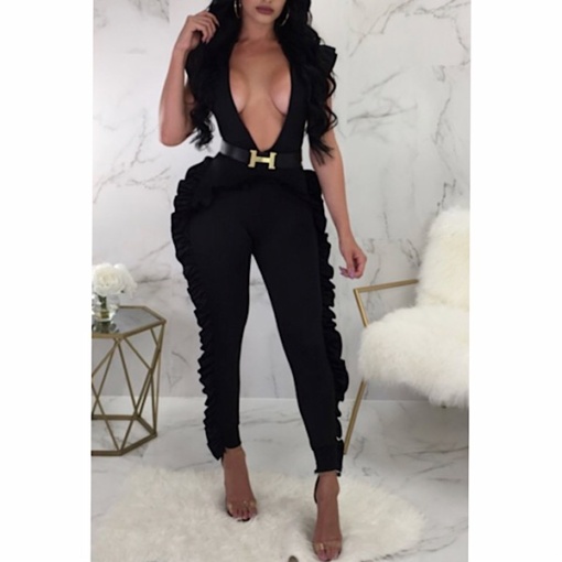 Ruffle Mock Neck Jumpsuit