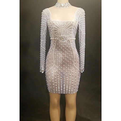 Isadora Crystal Mesh Pearl Dress