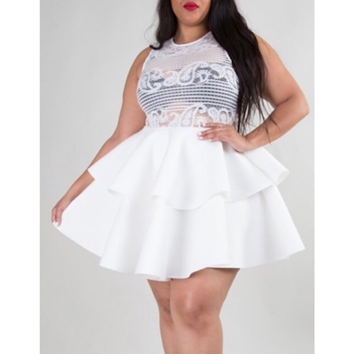 Plus Size Lace Two Layer Mini Dress