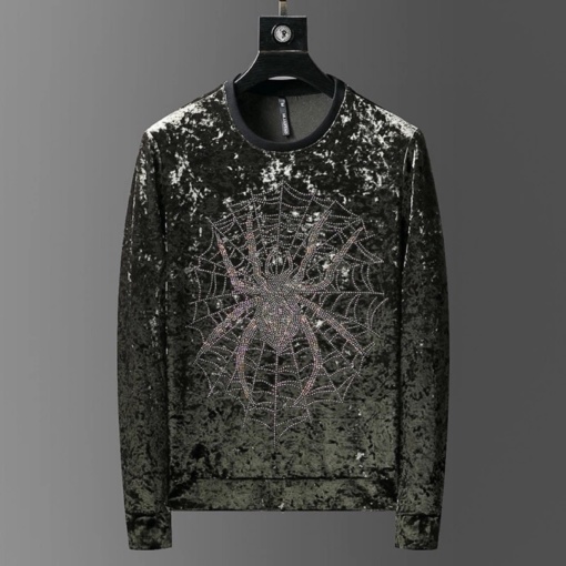 Spider Rhinestones Velvet Sweatshirt