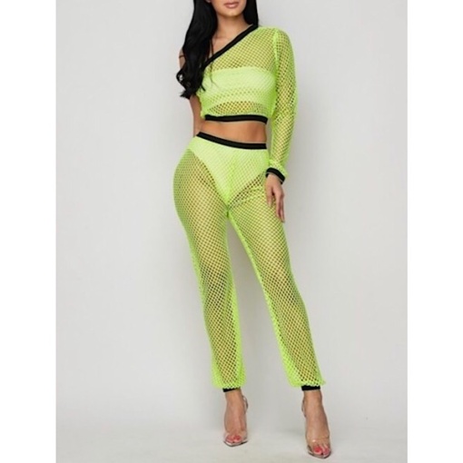 Fishnet One Sleeve Top Pants Set