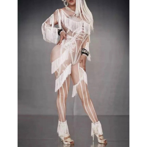 Jayne White Fringes Jumpsuit