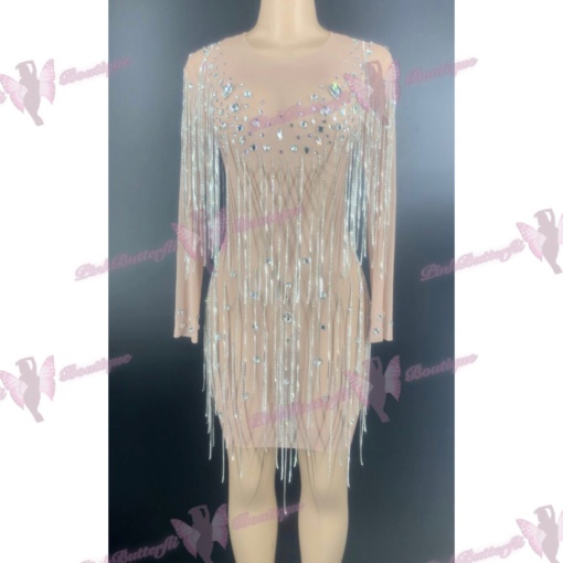 Yavia Crystal Tassel Mesh Dress