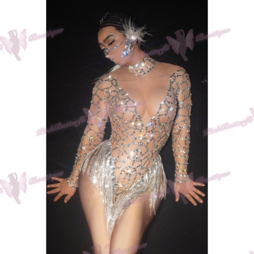 Sachael Crystal Mesh Bodysuit