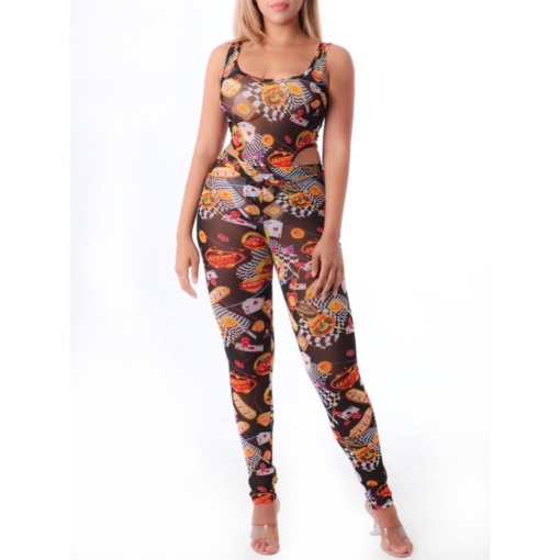 Mesh Print Sleeveless Bodysuit and Leggings Set