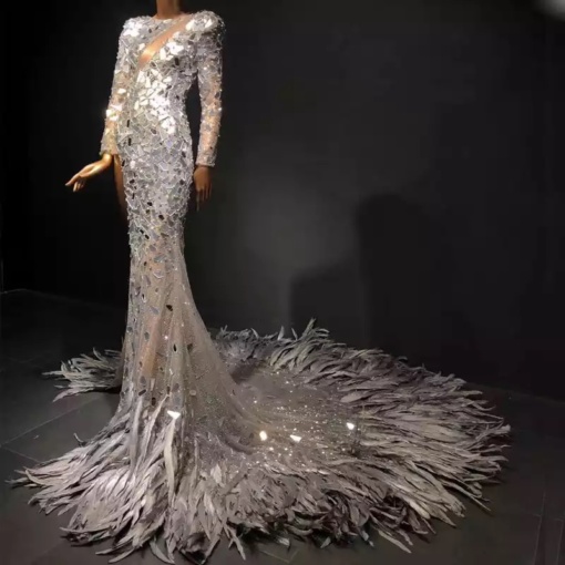 Mae Mirror Feather Crystal Dress