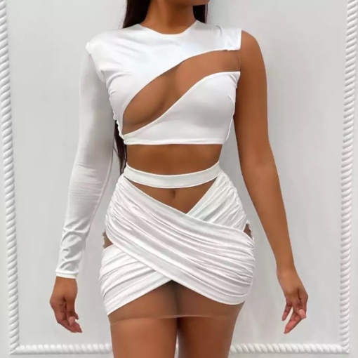 Mesh Two Piece Crop Top Set