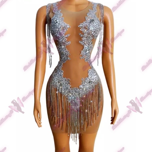 Emelina Crystal Mesh Dress