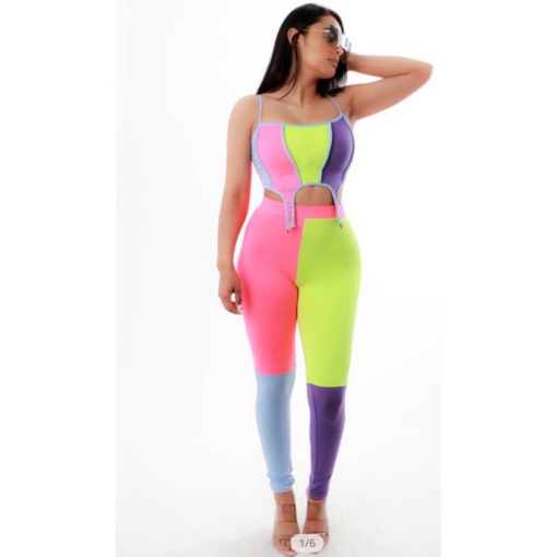 Neon PatchWork Pants Set